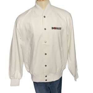 BOAST Vintage Varsity Jacket Unisex White Embroidered Maple Leaf Snaps NWT Large